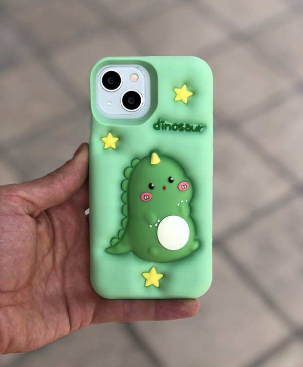 قاب فانتزی سیلیکونی طرح دایناسور مدل Dragon Fidget به رنگ سبز با طراحی برجسته و ستارههای زرد