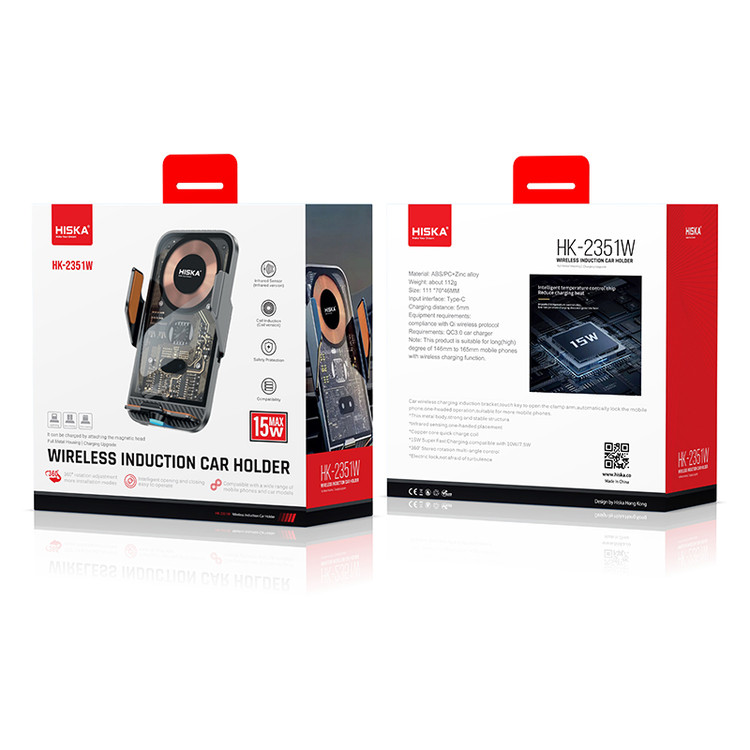 شارژر و پایه نگهدارنده بیسیم هیسکا مدل HK-2351W با طراحی شفاف، سنسور هوشمند و توان شارژ ۱۵ وات