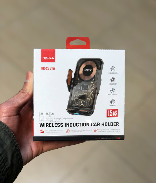 شارژر و پایه نگهدارنده بیسیم هیسکا مدل HK-2351W با طراحی شفاف، سنسور هوشمند و توان شارژ ۱۵ وات