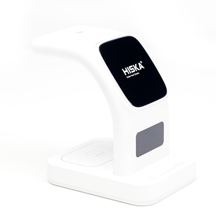 خرید شارژر بیسیم چندکاره HISKA HR-09 | شارژ سریع ۳ در ۱ با ساعت دیجیتال و چراغ LED