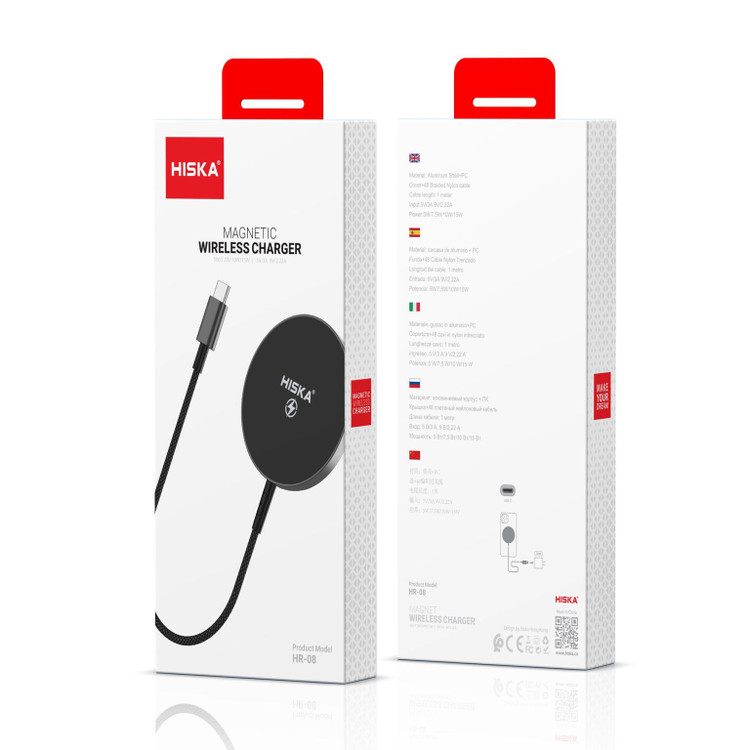 خرید شارژر بیسیم آهنربایی HISKA HR-08 | شارژ سریع ۱۵ وات با طراحی شیک و ایمن