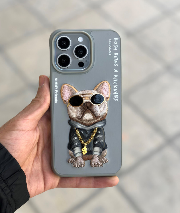 قاب طرحدار قلابدوزی نیمی Nimmy مدل Busy Being A Billionaire با گلدوزی سگ سهبعدی و طراحی خاص