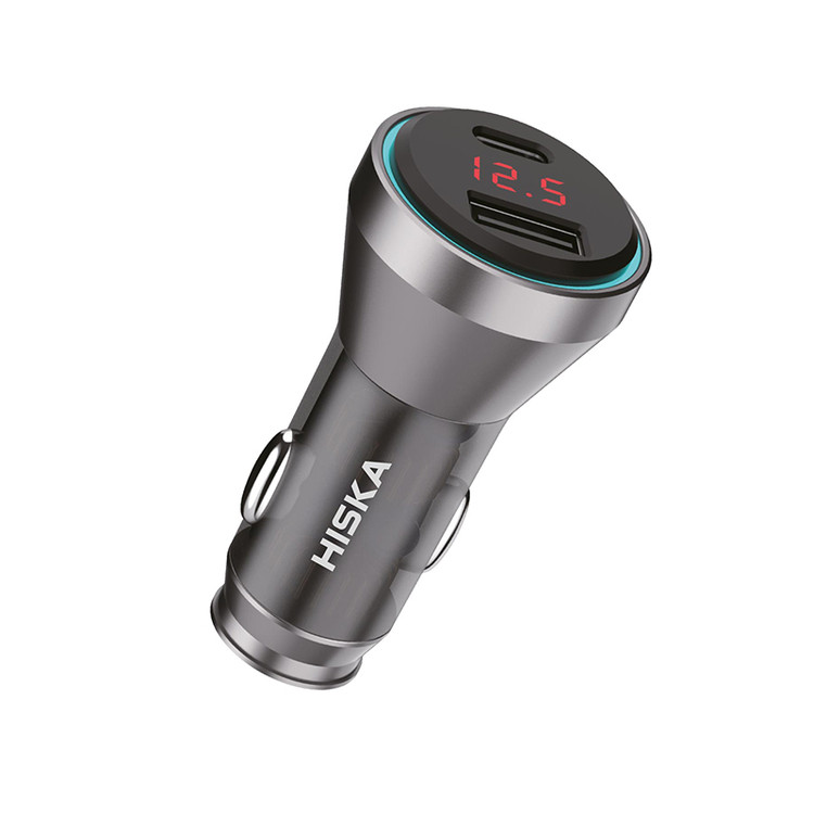 شارژر فندکی HISKA HCC-319 با دو پورت و نمایشگر LED