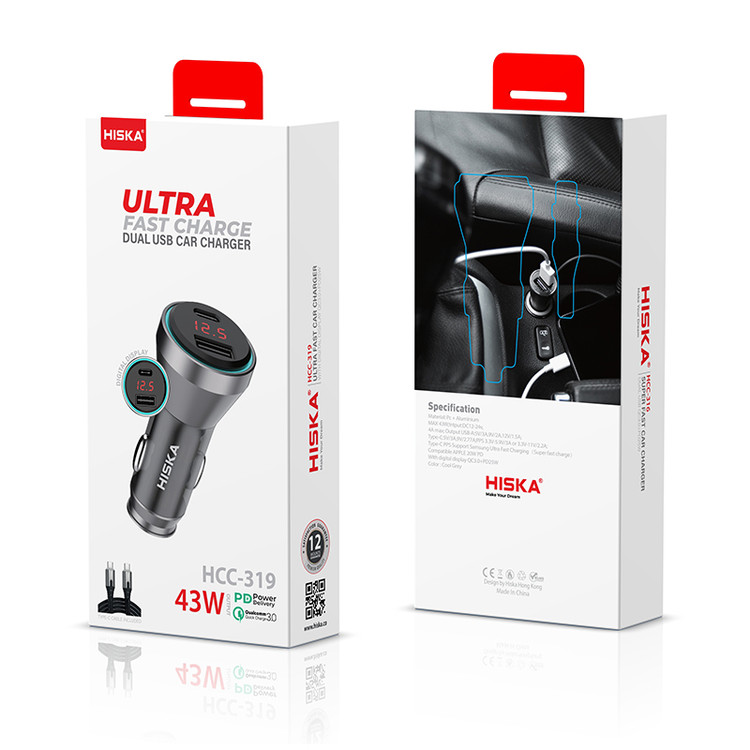 شارژر خودرو HISKA HCC-319 بدنه آلومینیوم ضد خط و خش