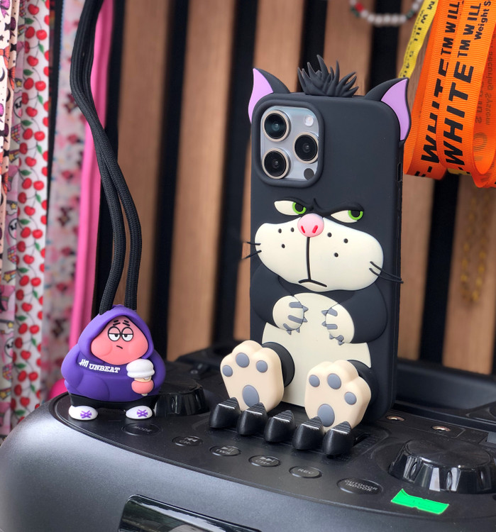 قاب فانتزی سیلیکونی عروسکی Angry Cat گربه عصبانی با استند