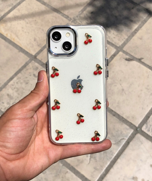 قاب گوشی شفاف گیلاس شاین Shiny Cherry با طرح گیلاسهای فلزی براق