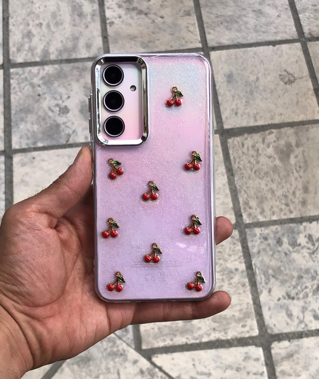 قاب گوشی شفاف گیلاس شاین Shiny Cherry با طرح گیلاسهای فلزی براق