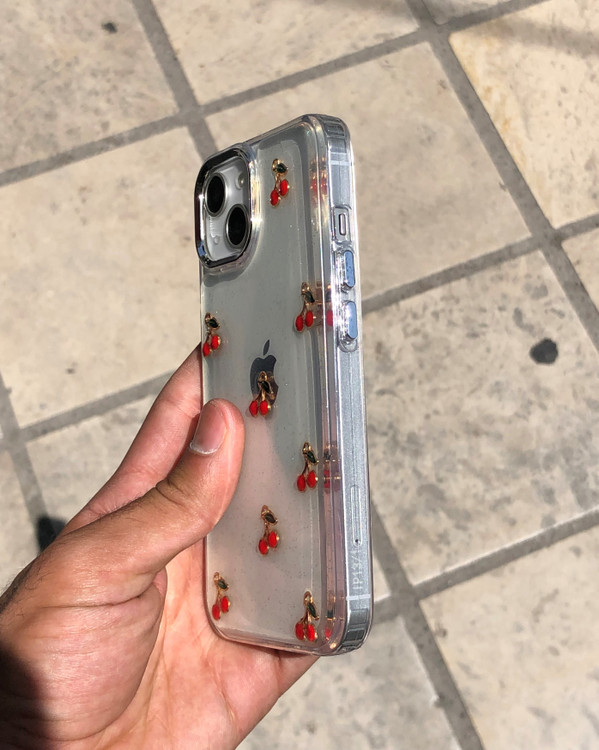 قاب گوشی شفاف گیلاس شاین Shiny Cherry با طرح گیلاسهای فلزی براق