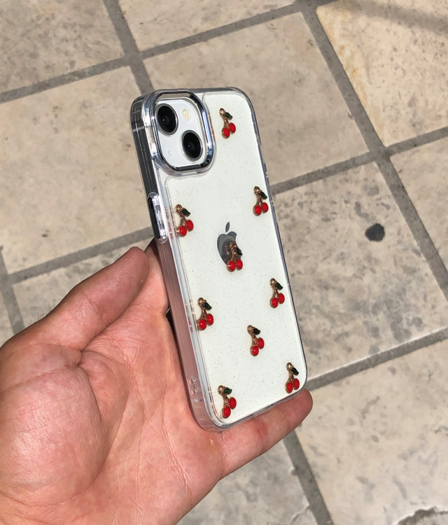 قاب گوشی شفاف گیلاس شاین Shiny Cherry با طرح گیلاسهای فلزی براق