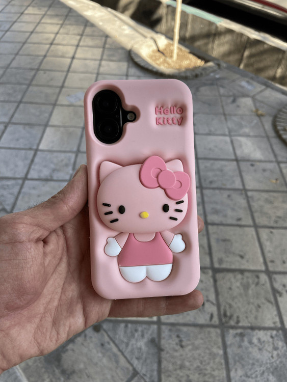 قاب عروسکی کیتی صورتی سیلیکونی با طراحی سهبعدی و استند فانتزی برای محافظت و زیبایی گوشی